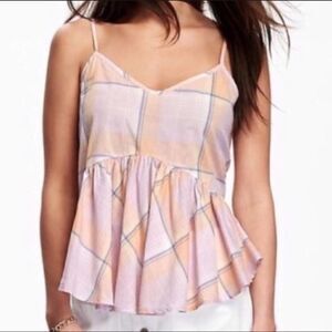 2/$30 Old Navy Pastel Pink Orange Plaid Peplum Top, M